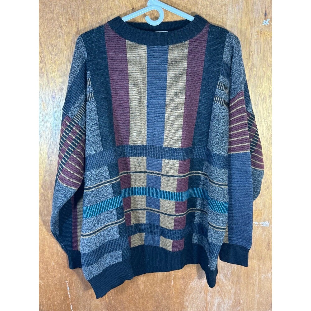 Vintage Unionbay Sweater Men's Large Wool Acrylic Blend Striped Multi Color‎
